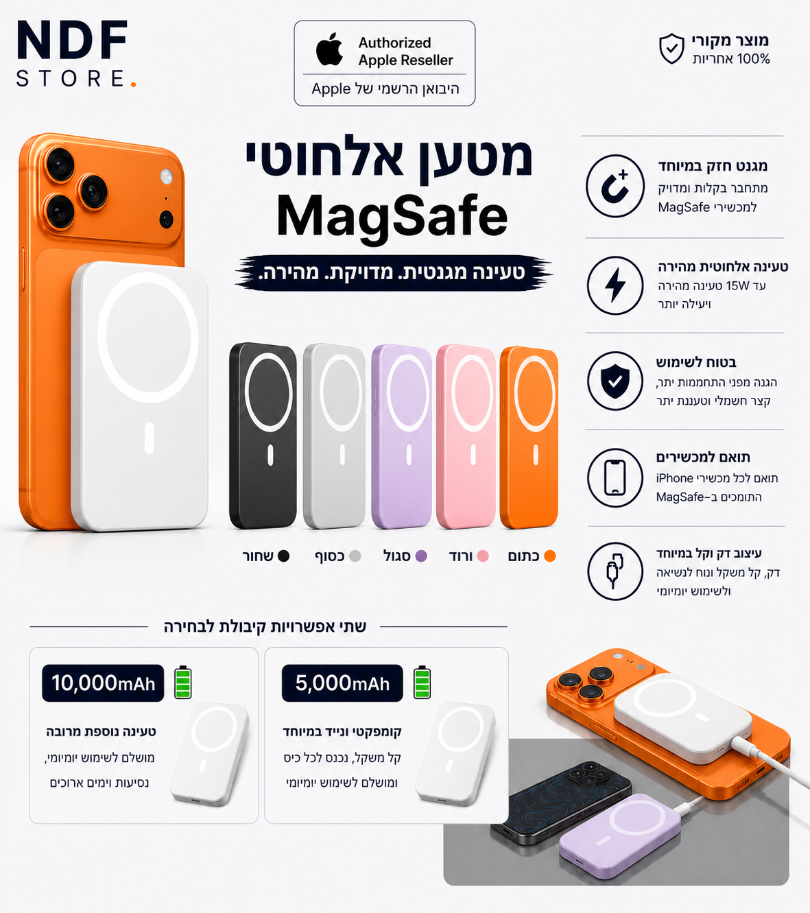 מטען אלחוטי נייד מהיר MagSafe (Power Bank) 10,000mAh