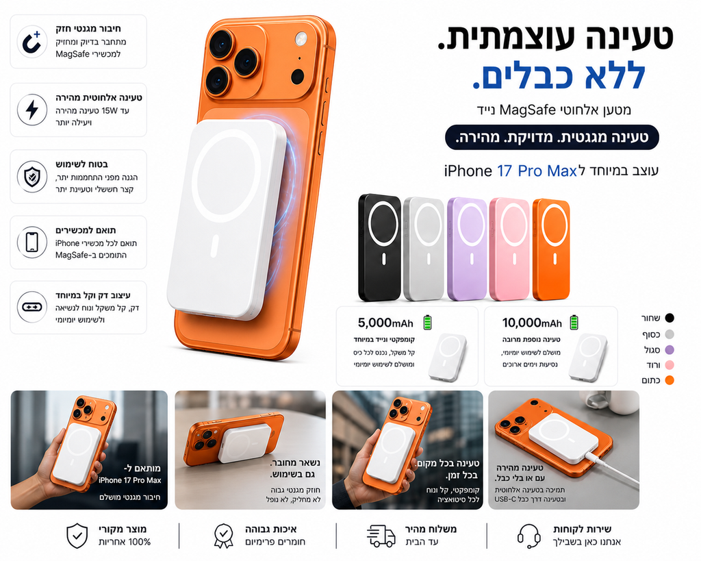 מטען אלחוטי נייד מהיר MagSafe (Power Bank) 10,000mAh