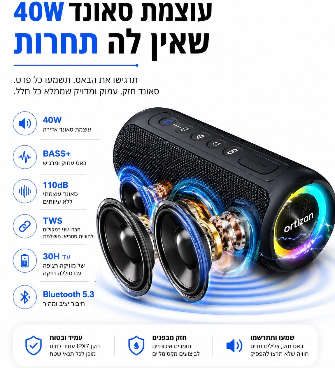 רמקול נייד עוצמתי עמיד במים | NDF