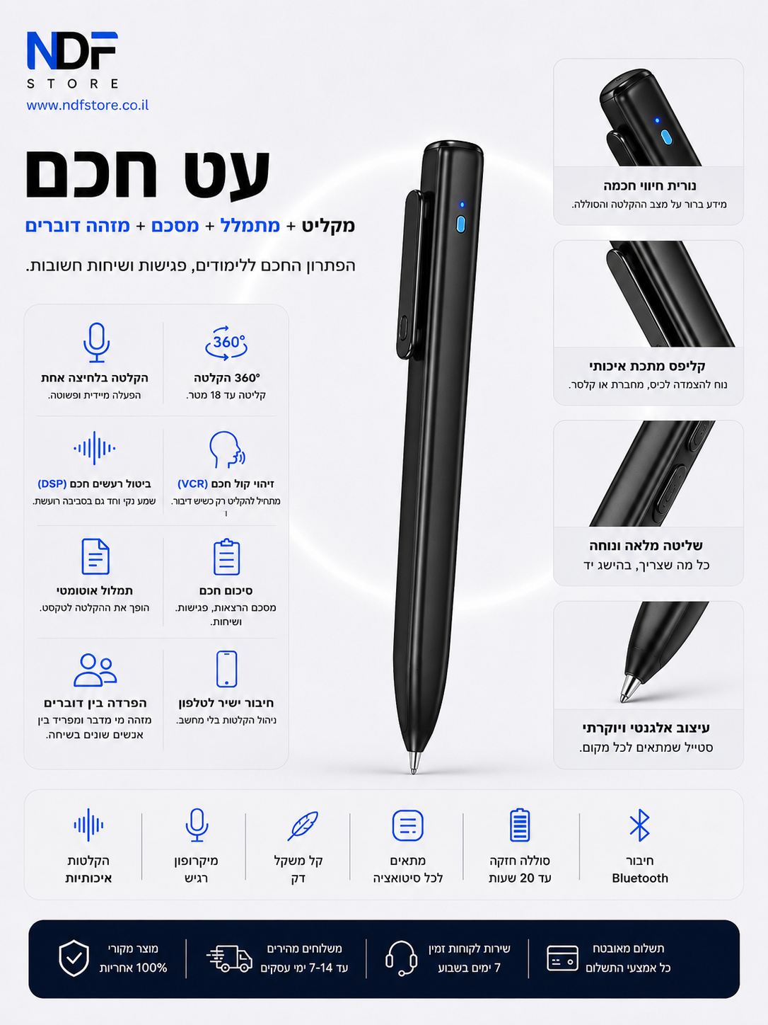Smart AI Pen עט חכם מקליט מסכם מתרגם